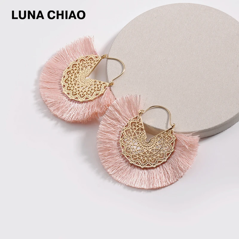Женские полые серьги-кисточки LUNA CHIAO металлические серьги с бахромой в стиле бохо
