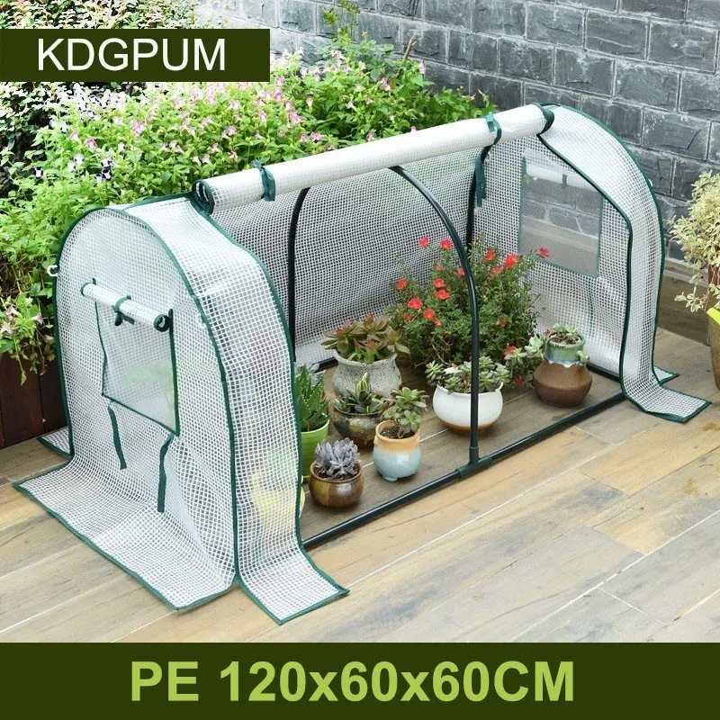 PE 120x60x60CM Съемный Стальной каркас открытый сад теплица молния растения крышка ПВХ/PE пластик зеленый дом бытовой завод теплица крышка - Цвет: PE 120x60x60CM