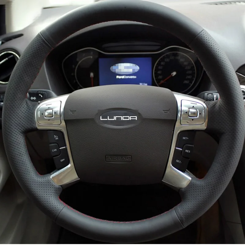 LUNDA черный чехол рулевого колеса автомобиля из искусственной кожи для Ford Mondeo Edge Mk4