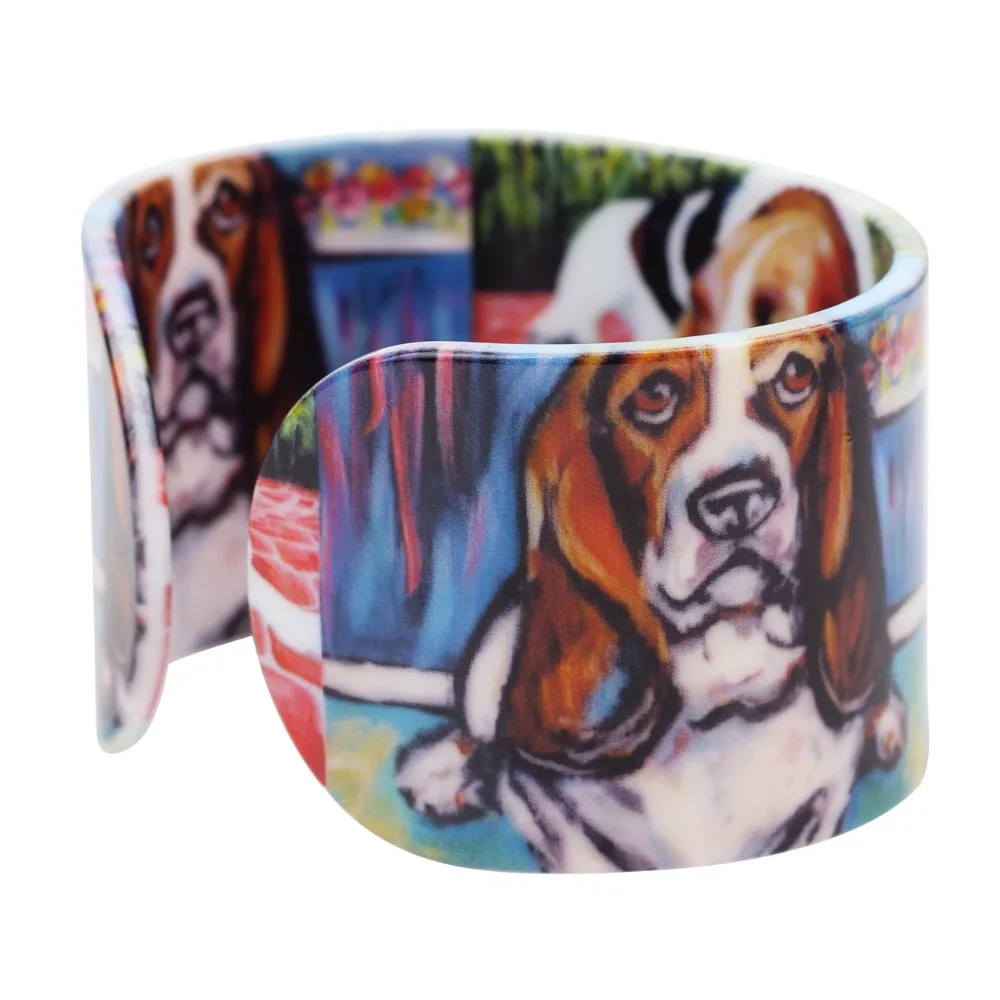 Bonsny акриловый узор широкая любовь Basset Hound браслеты для женщин Новая мода животное