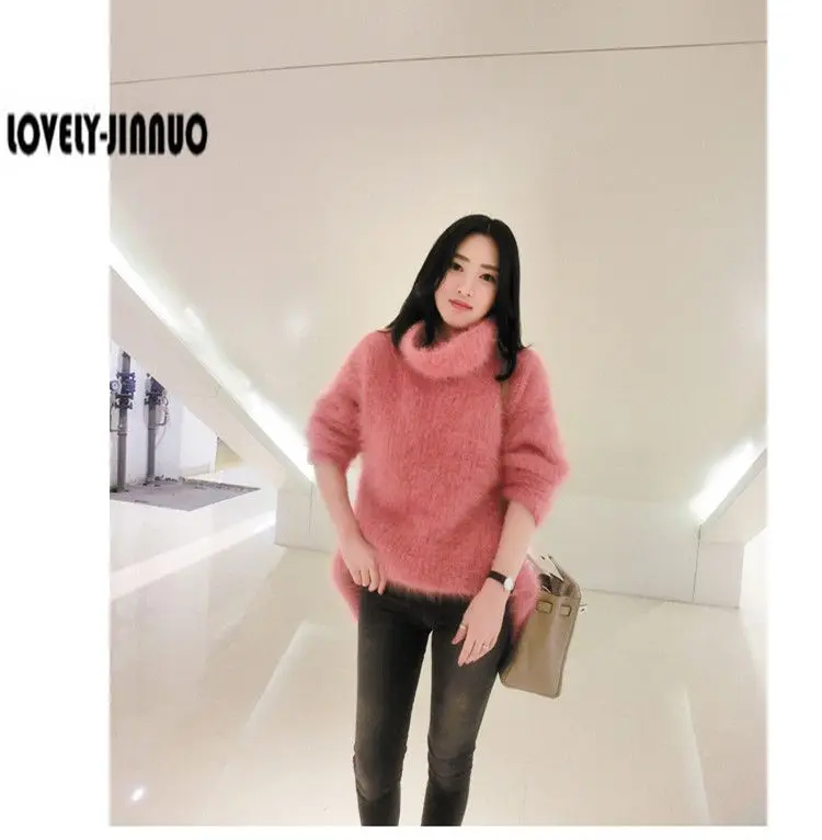 Женский Длинный зимний свитер Коджа толстый свободный с высоким воротником