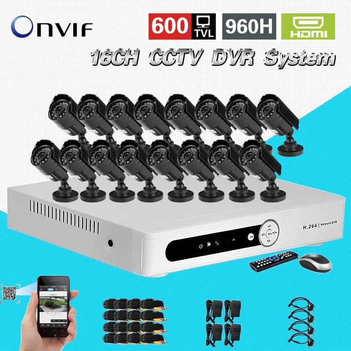 CCTV 600TVL открытый Водонепроницаемый Камера 16ch HDMI 1080 P DVR рекордер Комплект 16