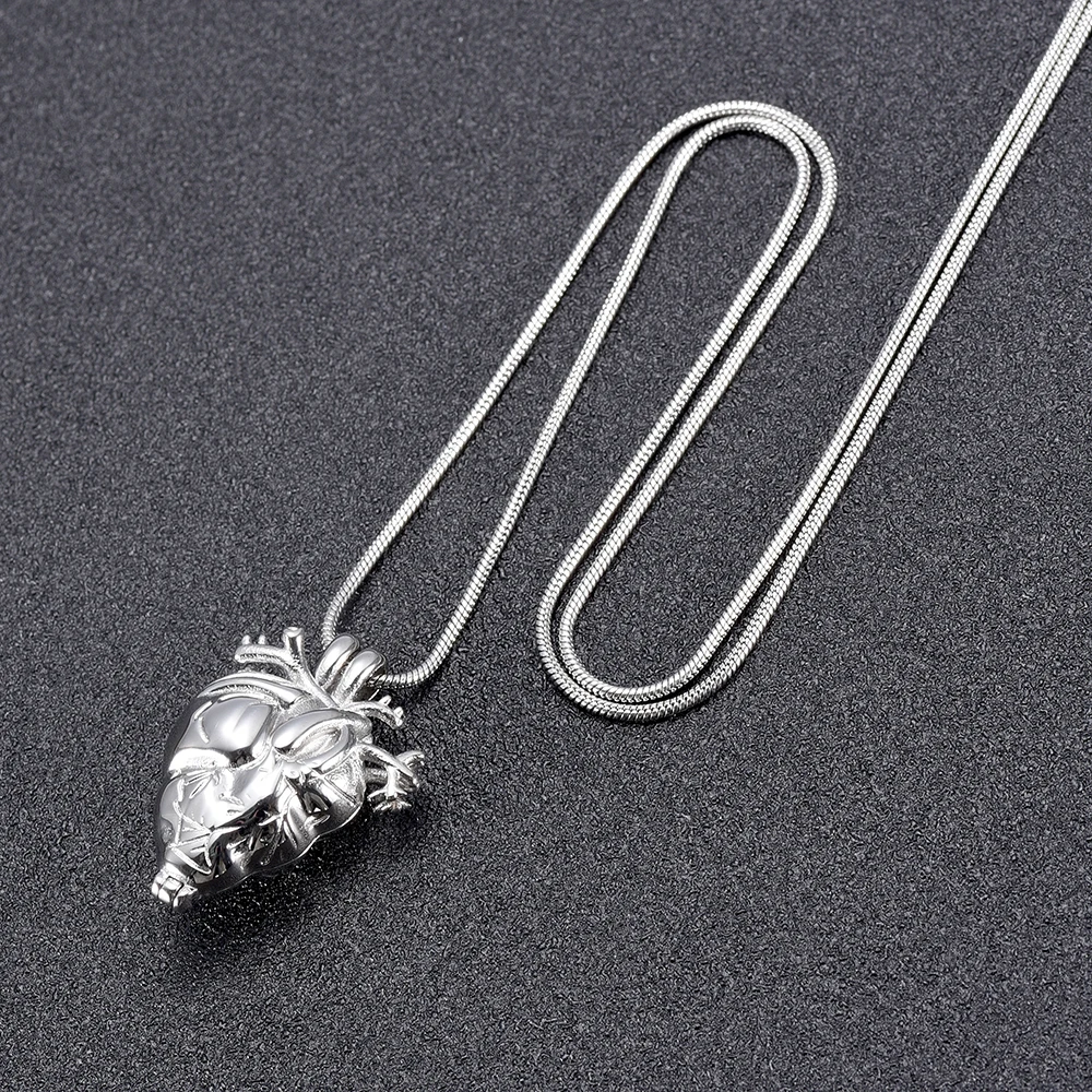 IJD10000 Anatomical Heart Urn Necklace for Ashes Stainless Steel Cremation Organ Pendant Memorial of Loved One | Украшения и