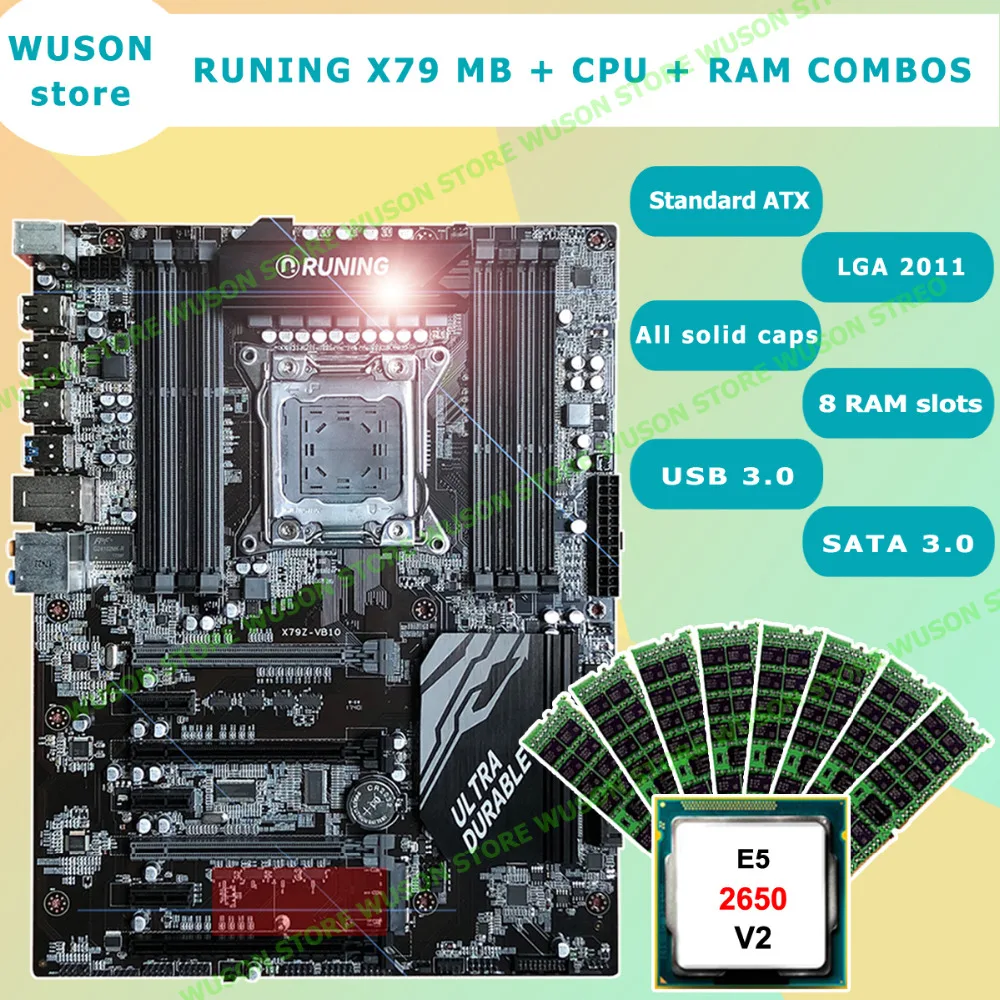 Новинка! Runing Super ATX X79 LGA2011 материнская плата 8 слотов DDR3 DIMM max 8*16G память Xeon E5 2650 V2 cpu 32G(8*4G) 1333MHz DDR3 RECC