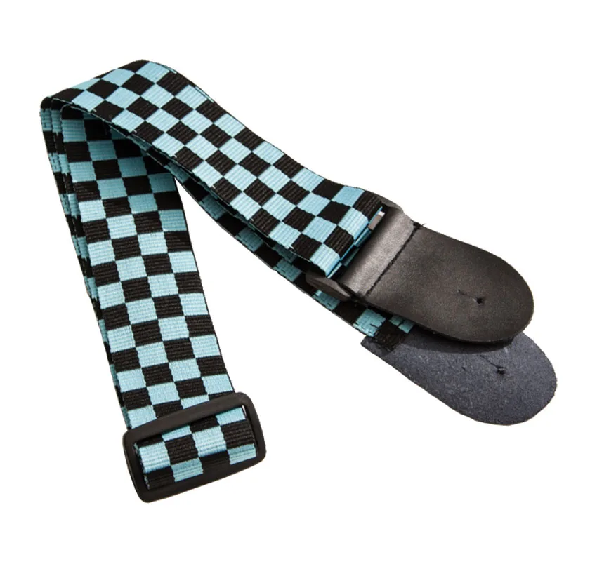 

Blue Cotton Check Leather Head Guitar Strap 2" Wide + Leather Guitar Head Stock Strap