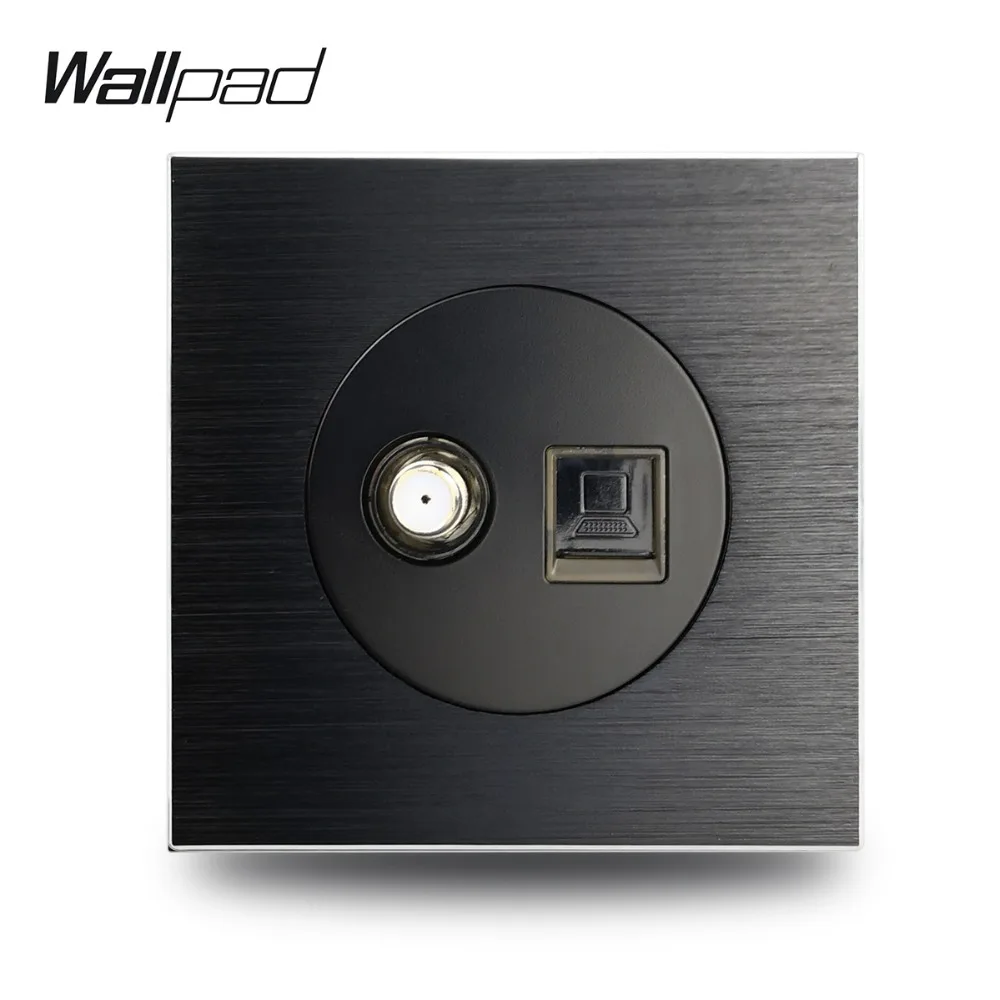 Wallpad L6 черная атласная металлическая спутниковая антенна ТВ розетка RJ45 Data CAT6