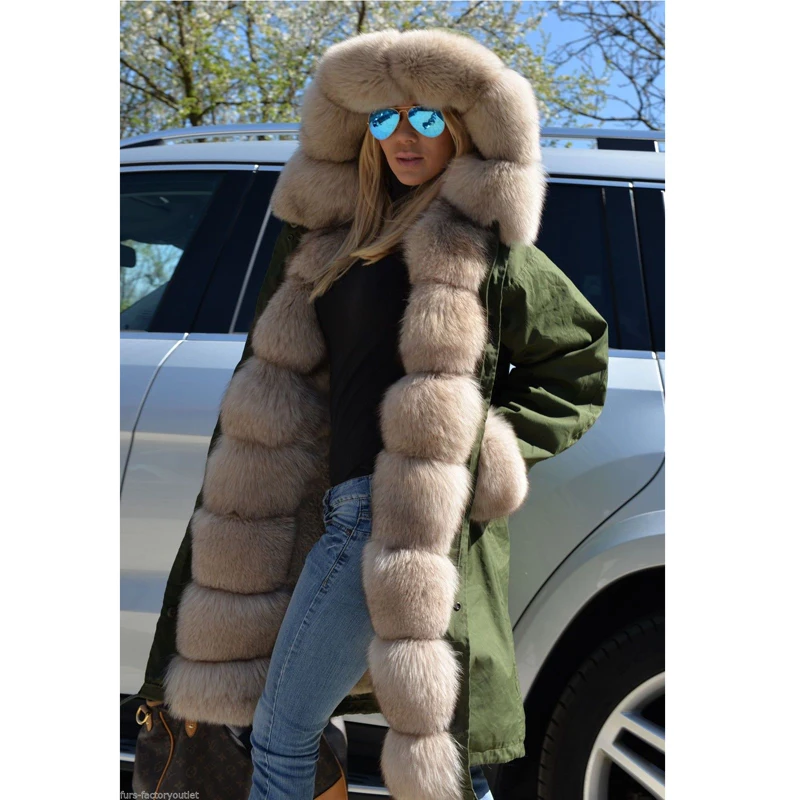 CKMORLS/Модная парка с натуральным мехом длинное пальто цвета хаки меховым