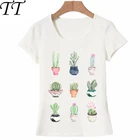Новинка, яркая женская футболка с рисунком кактуса, акварели, женские футболки, милые футболки для девочек
