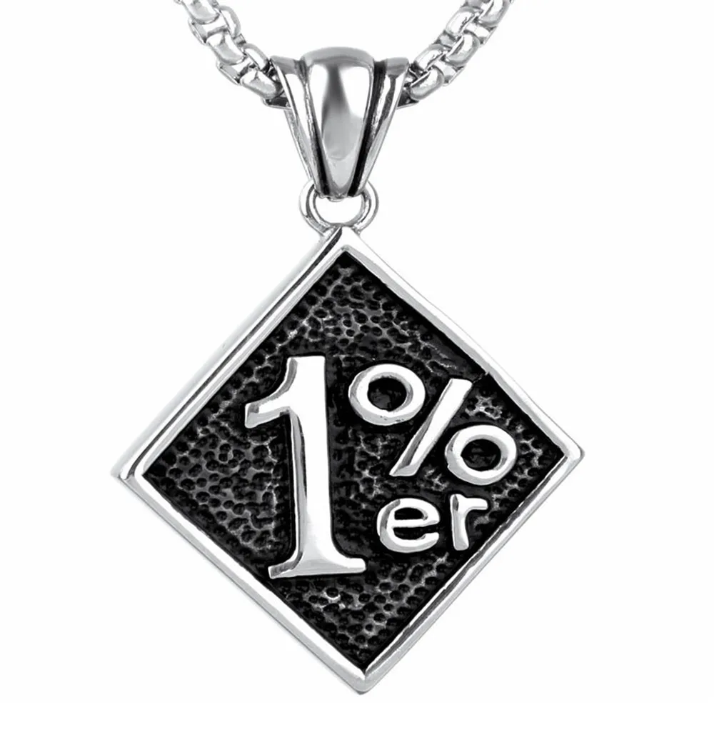 

Silver Color 316L Stainless Steel Outlaw One Percent 1% ER 24inch Chain Motorcycle Biker Men's Necklace