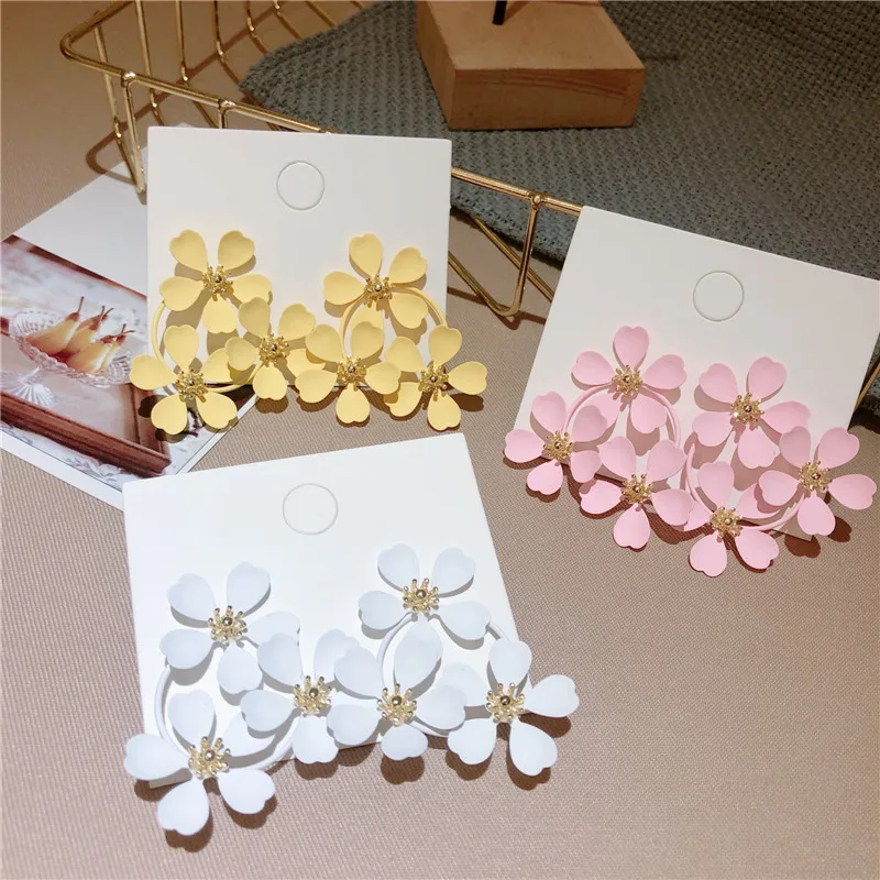 

2019 New Big Flowers Drop Dangle Earrings For Women Handmade White Pink Yellow Summer pendientes Boho Jewelry