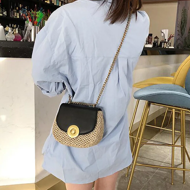 Соломенная круглая маленькая сумка плетеная народная простая через плечо | Багаж