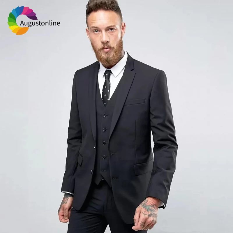 

Black Slim Fit Men Suits Wedding Tuxedos Terno 3Pieces (Jacket+Pants+Vest) Groom Wear Bridegroom Prom Suits Costume Homme Blazer