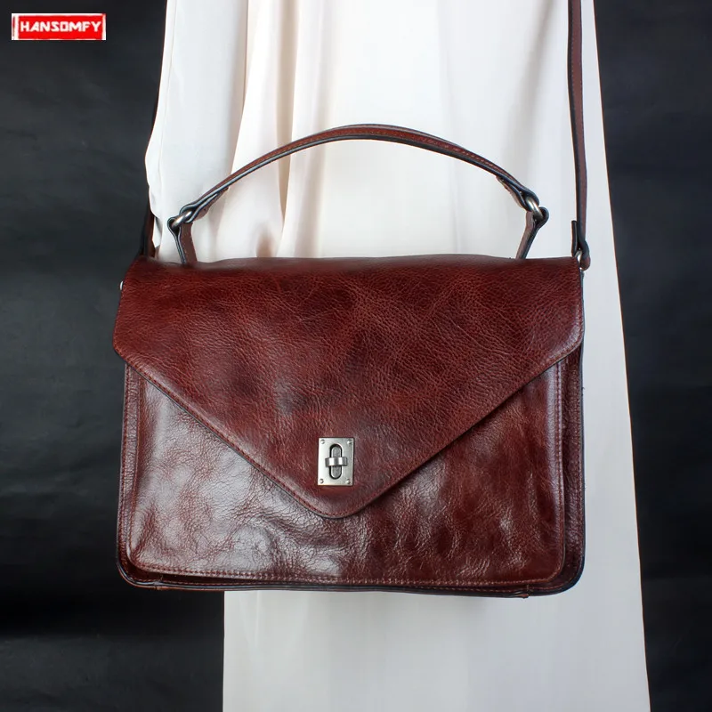 

Новая женская сумка, деловой портфель из натуральной кожи в стиле ретро, сумка-мессенджер ручной работы, Женский конверт на плечо, переносна...