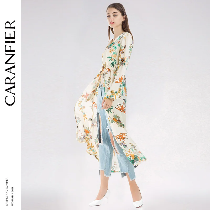 CARANFIER/Летнее белое кимоно красивое платье средней длины с цветком модное рубашка