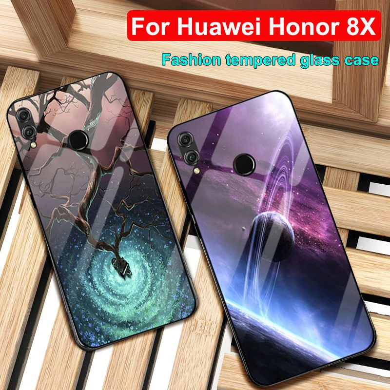Чехол для Huawei Honor 8X со звездным небом закаленное стекло + тонкий жесткий чехол из