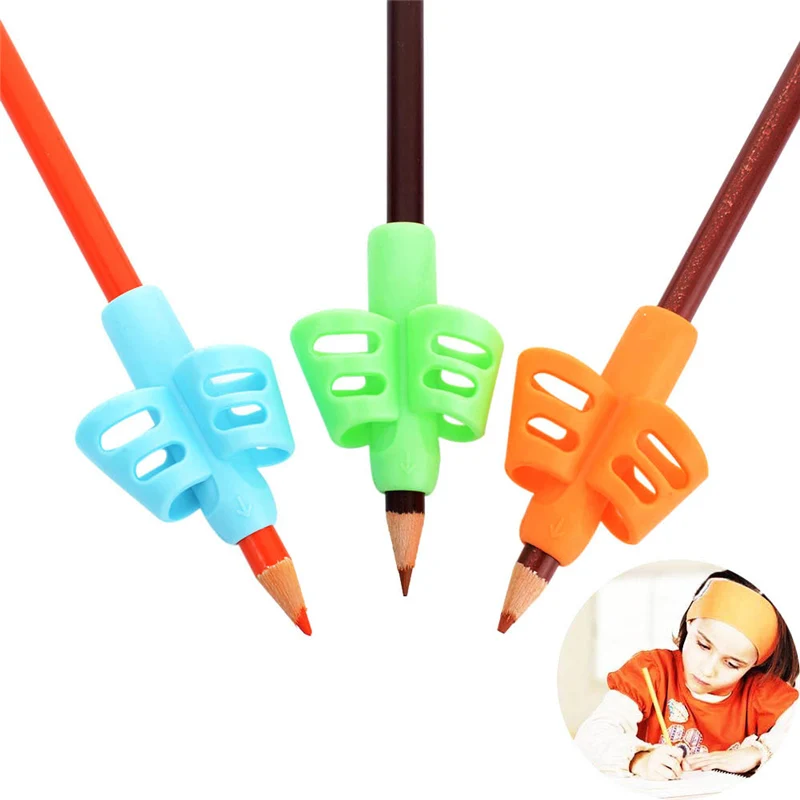 

3 Piece Set Two-Finger Pen Holder Silicone Baby Learning Writing Tool Correction Pencil Set Stationery Writing Aid Grip