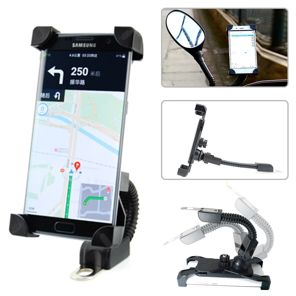 

Universal Motorcycle Mobile Phone Holder Stand Motorbike Rearview Mirror Mount Bracket Support for iPhone Samsung Xiaomi LG