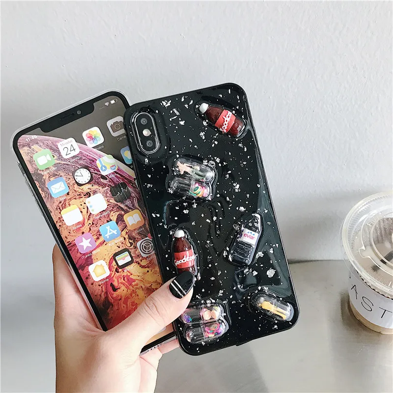 Cute Cartoon Stereoscopic Capsule Doll Drink bottle Phone Case For iPhone 7 6 6S 8 Plus X XS Max XR Lovely Clear TPU Back Cover