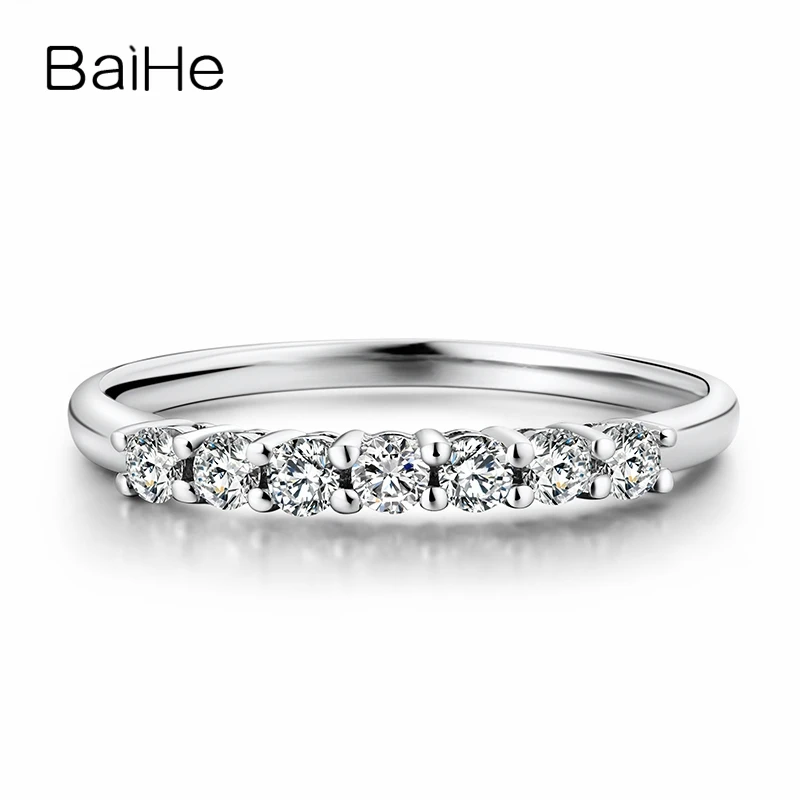 

BAIHE Solid 18K White Gold 0.04ct H/SI Round Natural Diamonds Wedding Bad Women Fine Jewelry Trendy Beautiful diamond Gift Ring