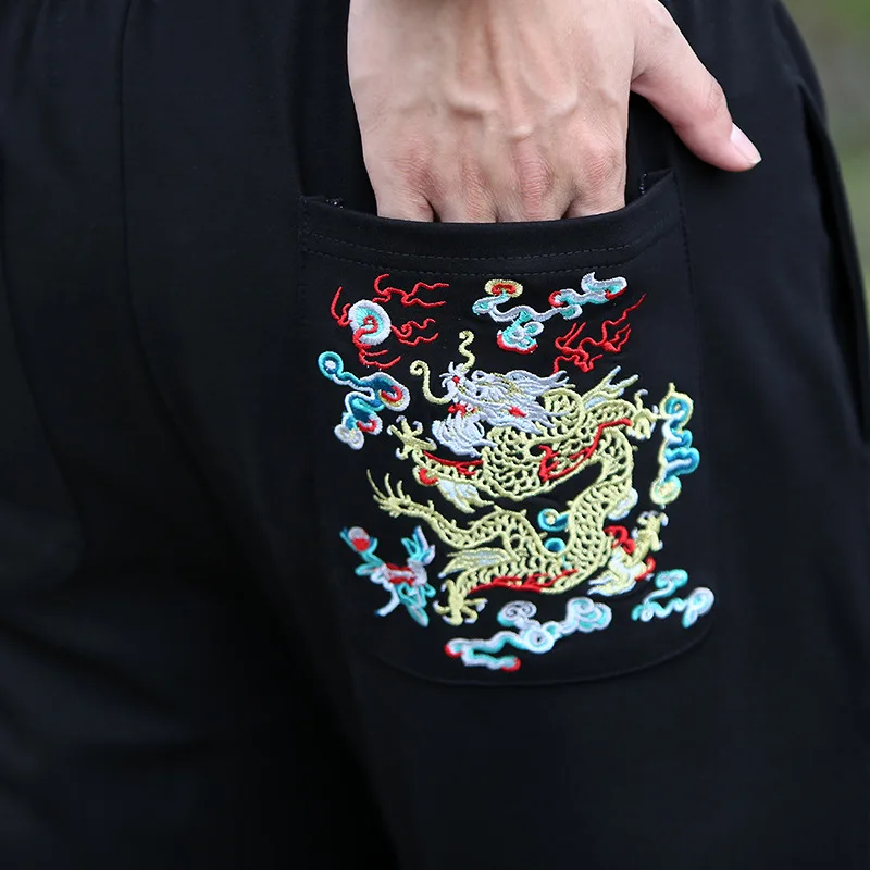 Bumpybeast 2017 хит продаж штаны китайский стиль дракон тотем вышивка мужские