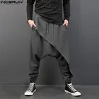 Мужские свободные брюки INCERUN, повседневные мешковатые шаровары с глубокой промежностью, с эластичной талией, для танцев в стиле хип-хоп, S-3XL