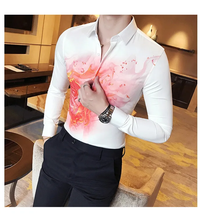 

Рубашка мужская приталенная с принтом огня и длинными рукавами, 2020