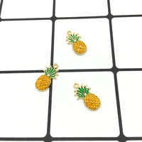 30pcslot 1017mm charm pendants pineapple gold color yellow green enamel fruit charms for jewelry handmade