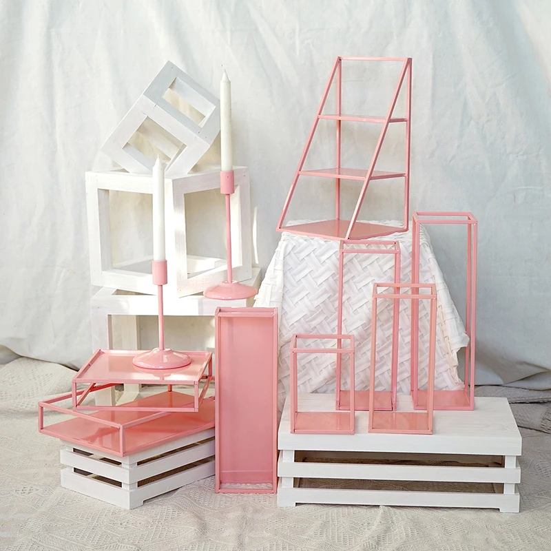 

SWEETGO Pink storage racks geometry tray 1 piece cake/home decorations tools accessories 3 tiers table storage Holders & Racks