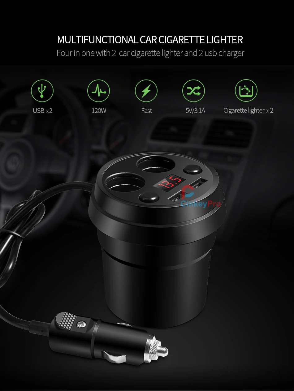 CinkeyPro чашки 2-Порты и разъёмы зарядных порта USB для автомобиля Зарядное устройство для iPhone 8 Plus iPad samsung 2* Прикуриватель Автомобиля-Зарядное устройство для мобильного телефона 5В/3.1A зарядки