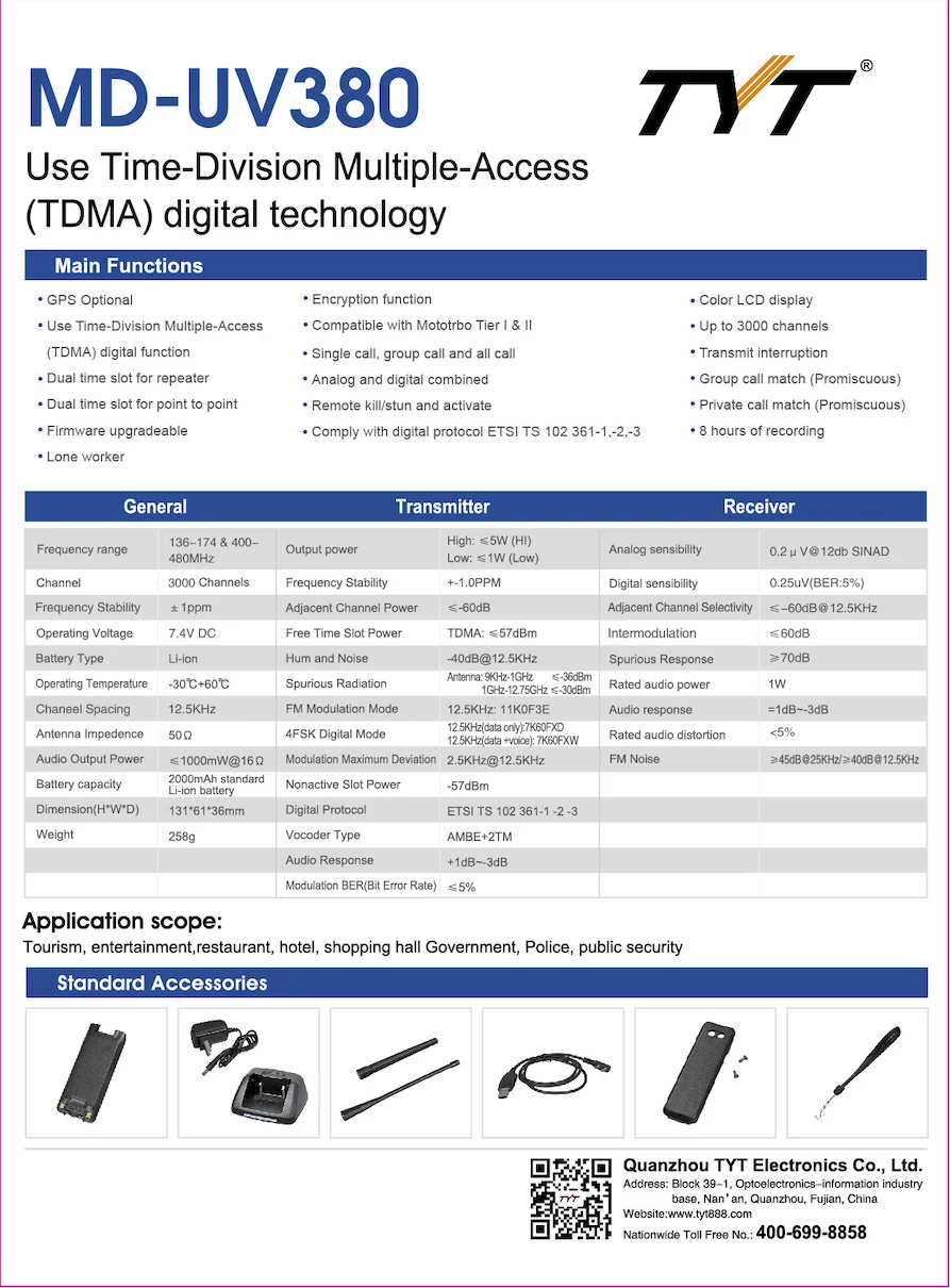 TYT MD-380UV иди и болтай Walkie Talkie “иди и DUAL BAND DUAL Time slot 135-174& 400-480 МГц радио DMR Tier I и II трансивер