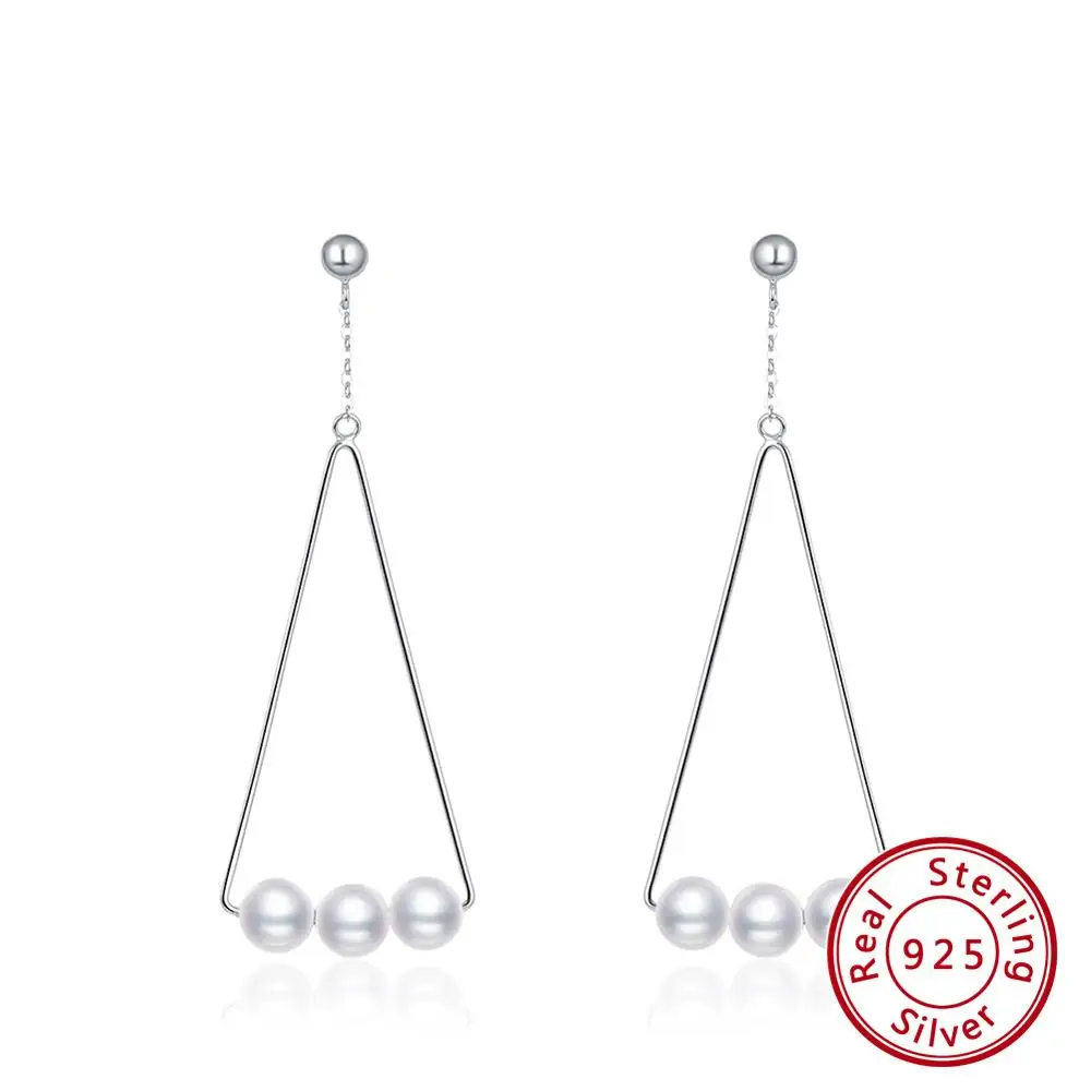 Silver Color ORSA JEWELS чистое серебро 925, треугольная форма, жемчужные женские длинные висячие серьги из стерлингового серебра, новые серьги, ювелирные украшения SE152-P - Цвет камня: Silver Color