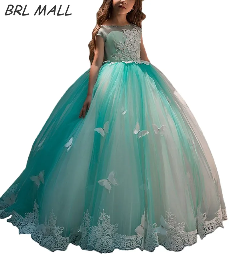 

Милое мятно-зеленое Цветочное платье для девочек, бальное платье с коротким рукавом, детское вечернее платье, платья для первого причастия ...
