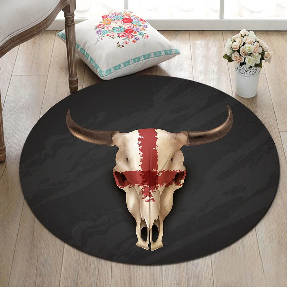 Red Cross Bull Head Horn Black Round Memory Foam Area Rug And Carpet for Kid Home Living Room Bedroom Cushion Bathroom Floor Mat |