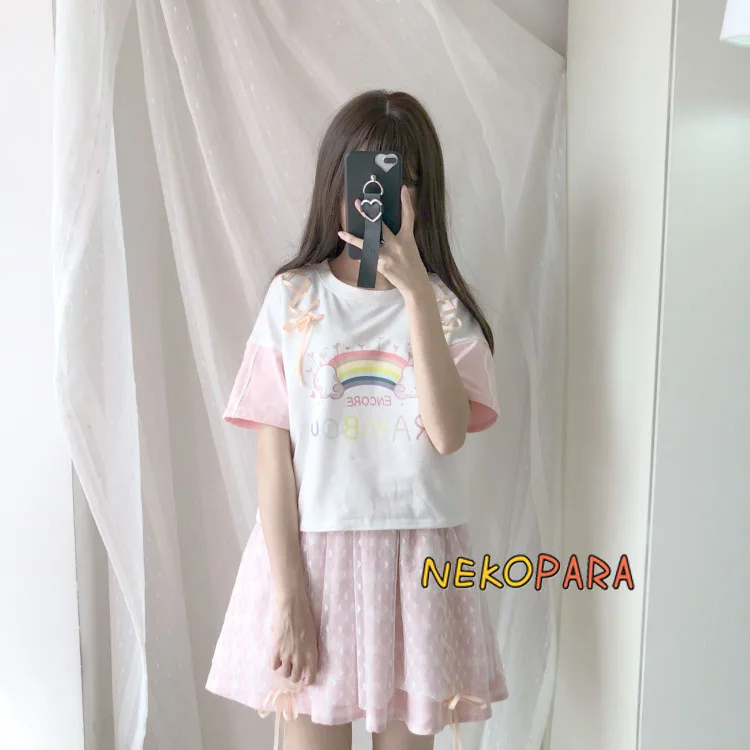 Женский летний комплект из 2 предметов Rainbow Girl розовая футболка с коротким