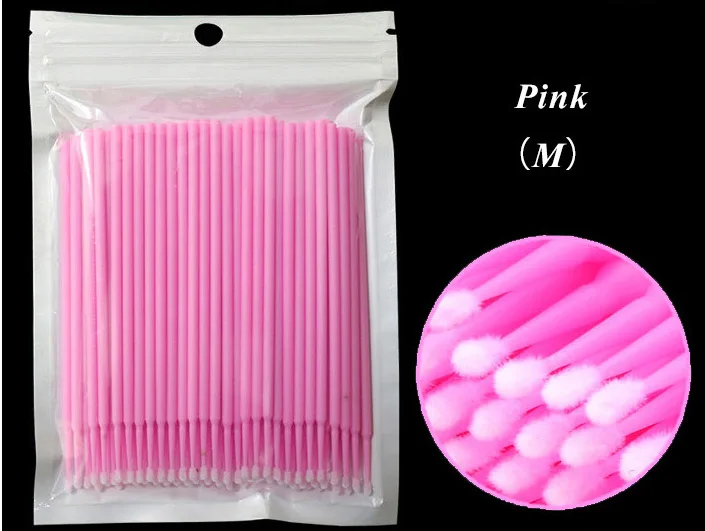 Pink (M) 100 шт./лот прочный одноразовые микроаппликаторы отдельных наращивания ресниц удаления тампон микро кисточки Удаление ресниц инструменты - Цвет: Pink (M)