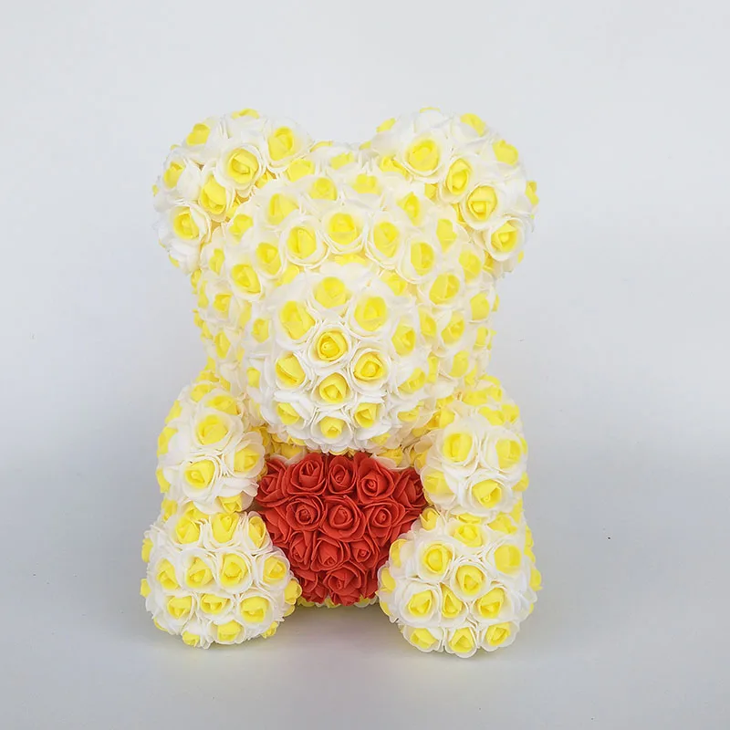 yellow Медвежонок Роза медведь с сердцем искусственные розы Пена Розы Цветок День святого Валентина подарки День матери 35 см цветы - Color: yellow