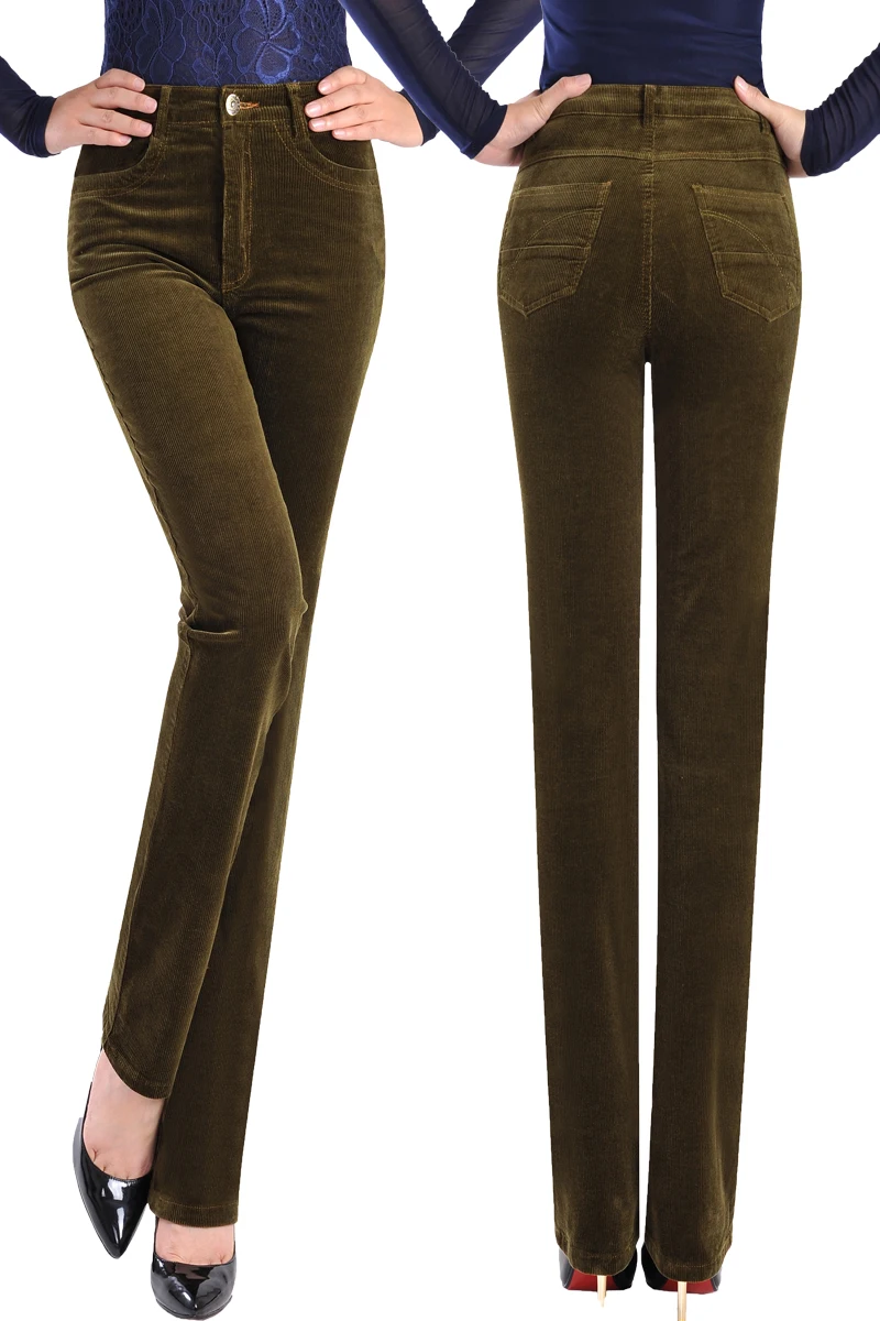 

Women's high waist stretch loose straight pants corduroy pants velvet pants trousers middle-aged casual pants plus size Women