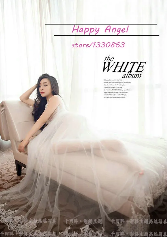 Белое газовое платье для беременных со шлейфом кружевное Прозрачное реквизит