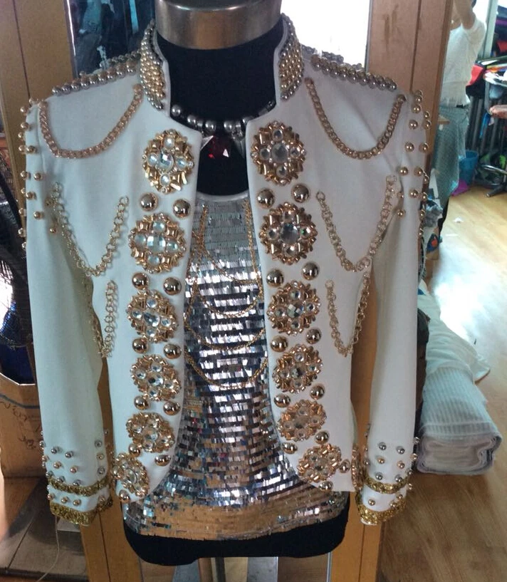 Модный мужской Королевский белый костюм стразы пиджак для ночного клуба диджея