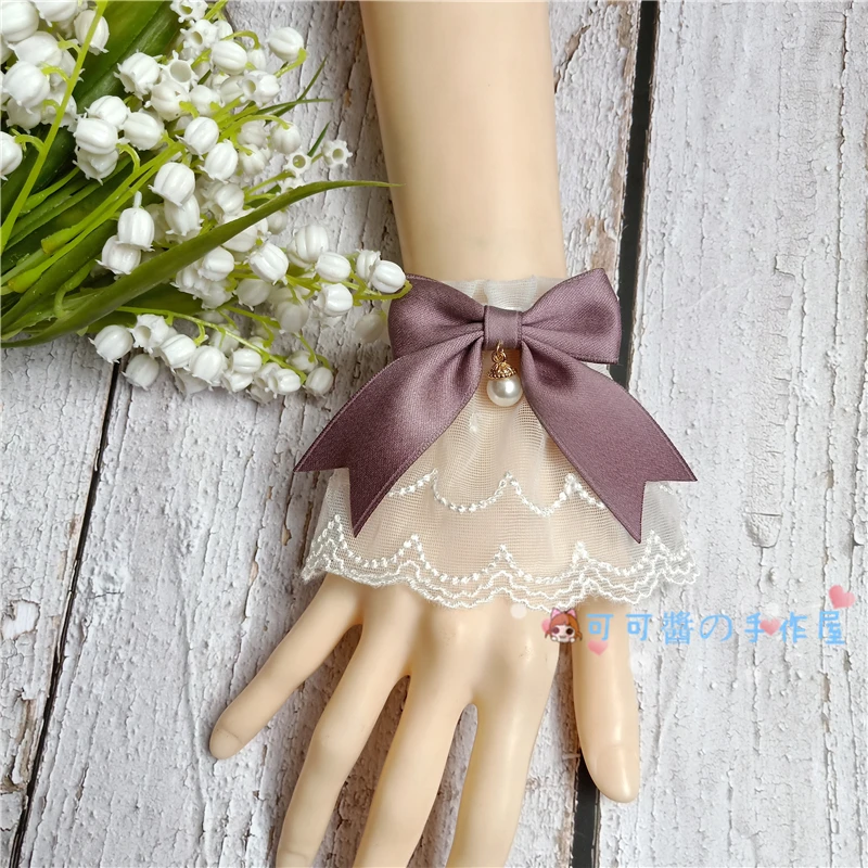 Мечта китового острова Маленькая вещь Лолита hairband с ротанга лук заколка для волос Великолепная KC плоская шляпа кружева рукав - Цвет: Hand cuffs(a pair)