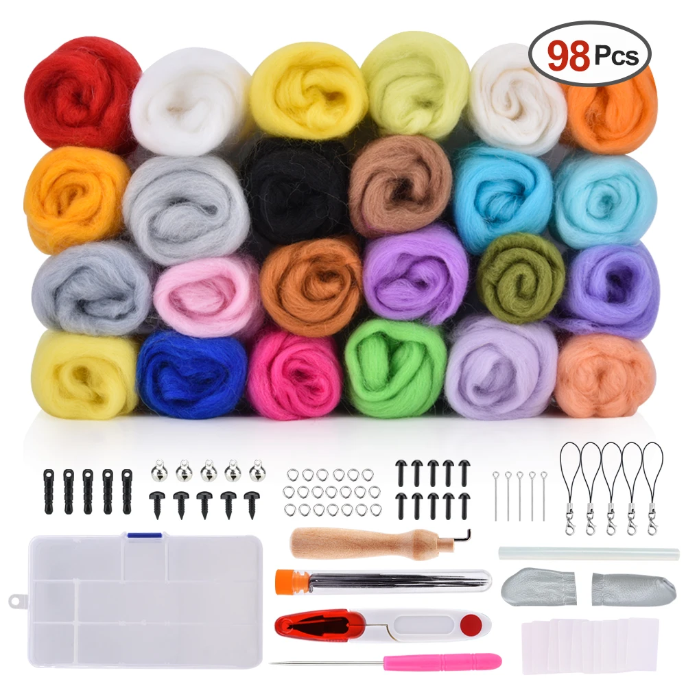 

24 Colors Wool Fibre Roving For Needle Felting DIY Hand Spinning Fiber Needlework Felt Sewing DIY Craft Kit Needle Craft Wool