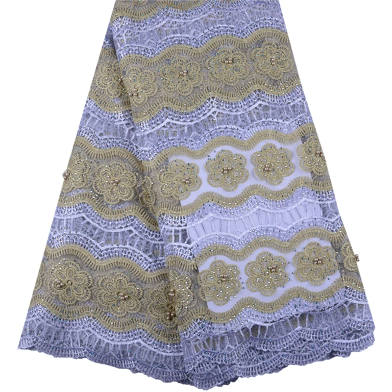 

African Beaded Lace Fabric 2019 High Quality French Lace Fabric Nigerian Tulle Mesh Lace Fabrics For women wedding A1503