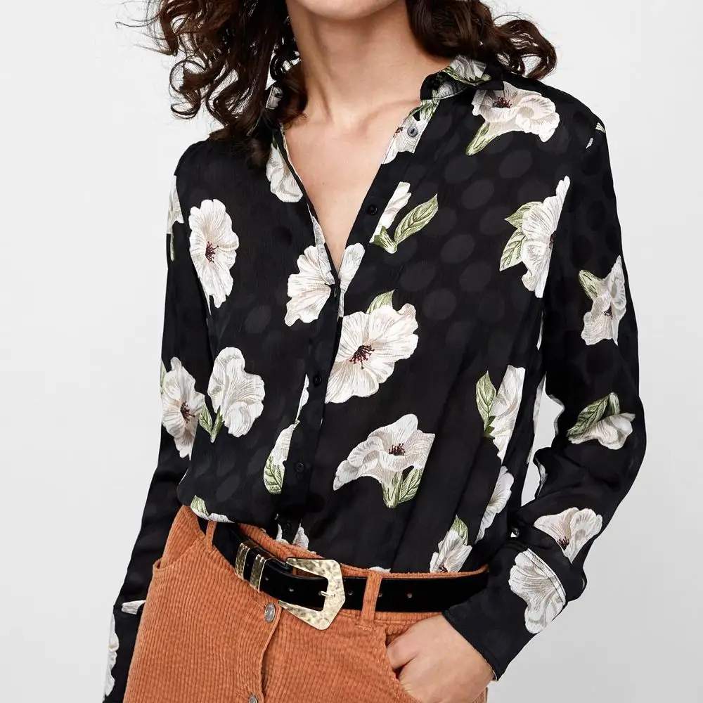 Za женские осенние Рубашки с принтом Блузки длинным рукавом рубашки Слик s Camisa Blusas