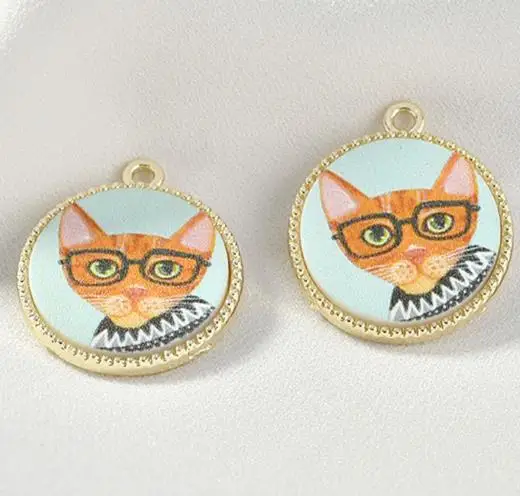 glass cat 10 шт./упак. 21 мм круглые металлические кабошоны амулеты в виде кошки подвесы для серьги браслет DIY ручной работы - Окраска металла: glass cat