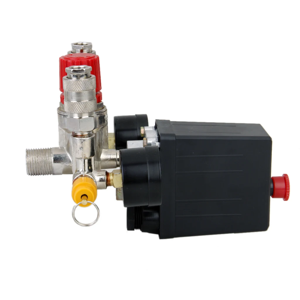 

Adjustable 4 Port Air Compressor Pressure Switch Double Pressure Regulator Gauge Control Valve 72-181 PSI 16A 12V