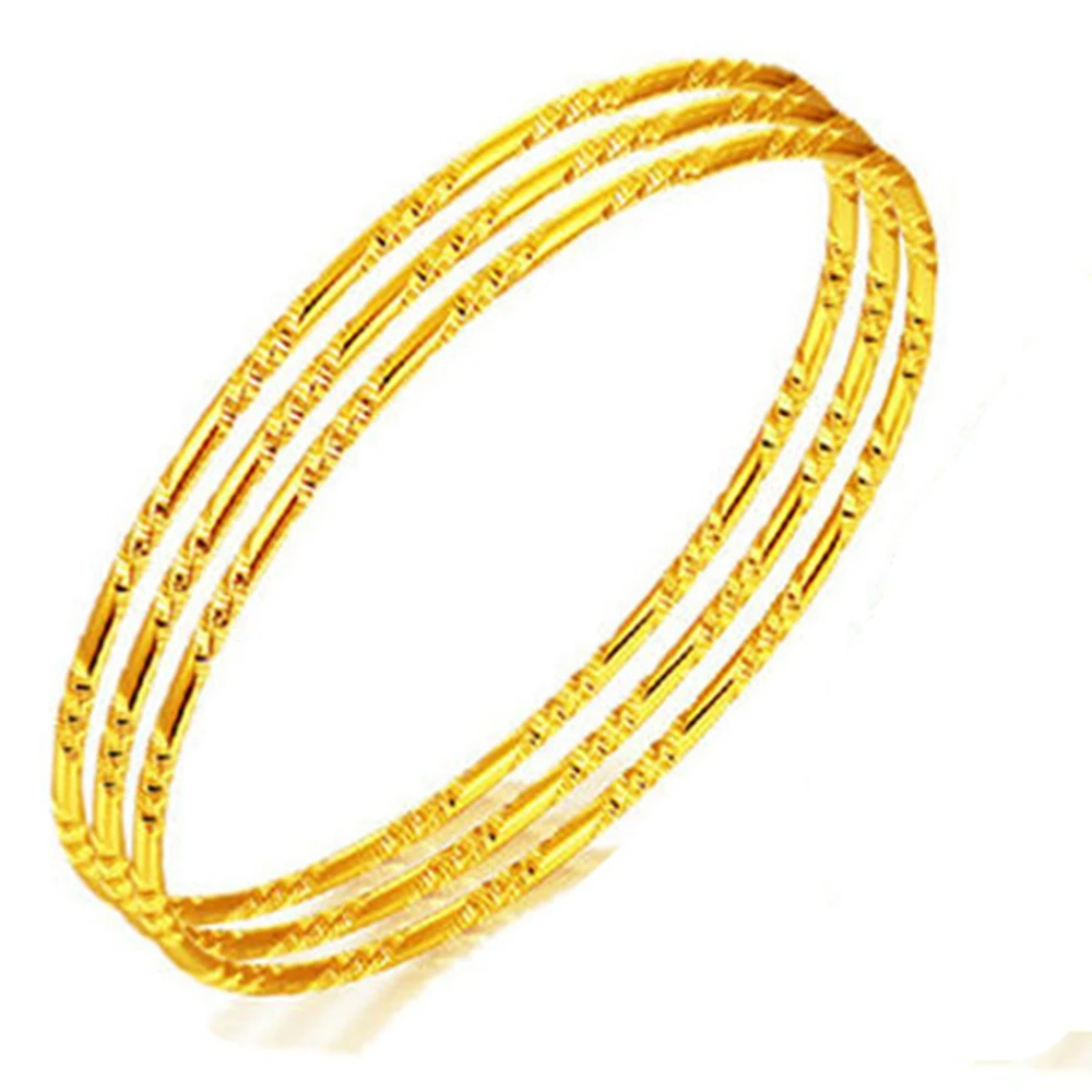 

4pcs Thin Bangle Fashion Womens Bracelet Yellow Gold Filled Unopenable Jewelry 65mm