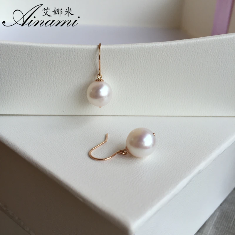 [Ainami] серьги в сдержанном стиле из проволоки 9 5 ММ akoya Pearl & 18 k розового золота