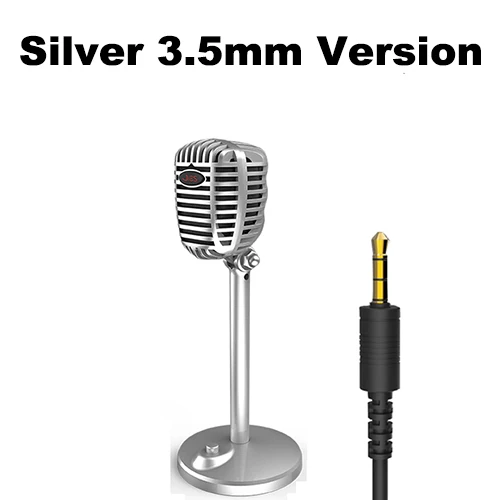 Silver 3.5mm version Микрофон для караоке проводной студийный HD с шумоподавлением конденсаторный настольный USB 3,5 мм Mircophone для компьютера Профессиональный ретро микрофон - Цвет: Silver 3.5mm version