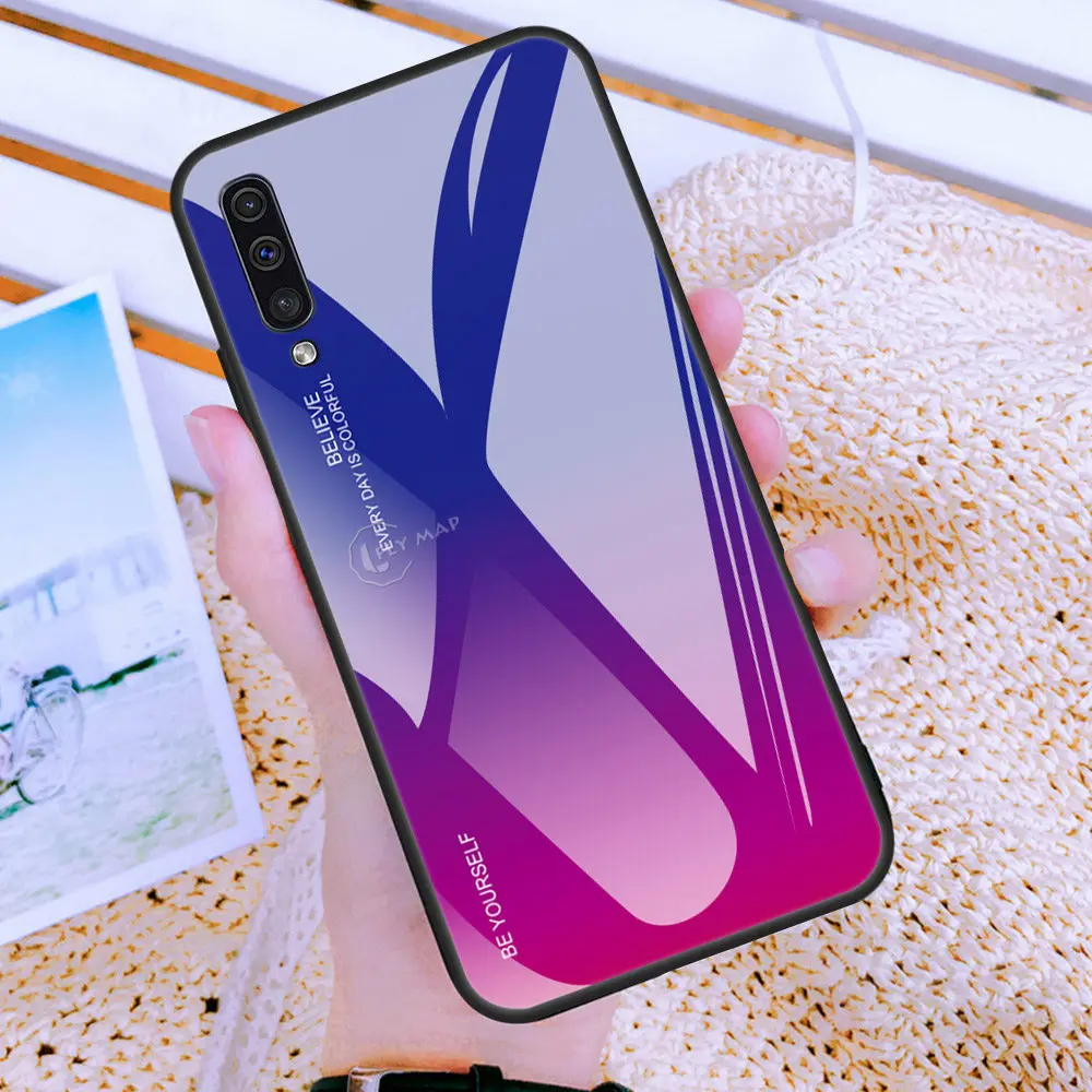 Gradient Aurora for Samsung Galaxy A20 2019 20A A205FD A205FN/DS Tempered Glass Back Case SM-A205FN/DS SM-A205FD Colorful Cover |