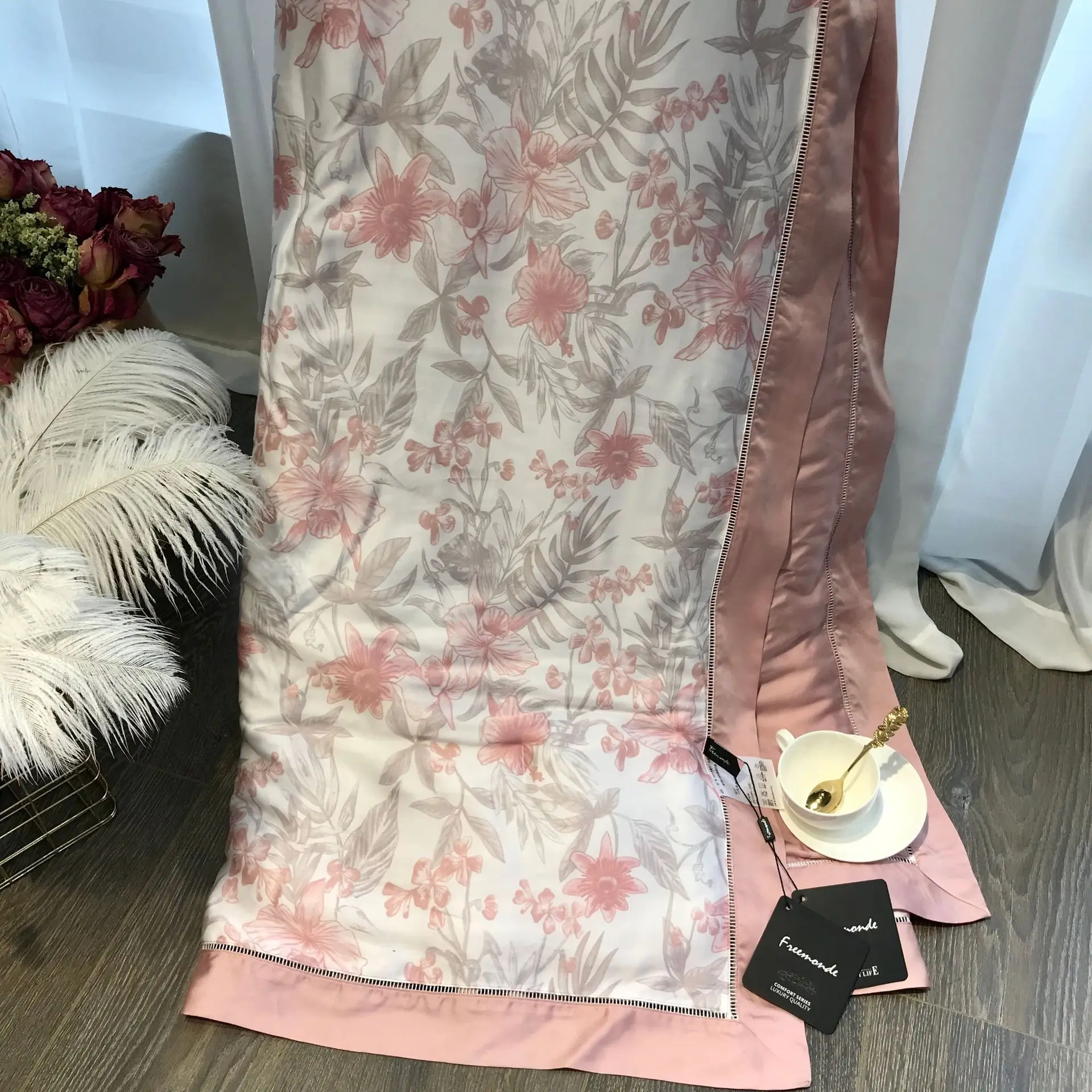 Abbiemao высококачественное постельное белье из хлопка Tencel, комплект из 4 предметов, кружевное шелковое постельное белье на весну/лето, размер queen/King